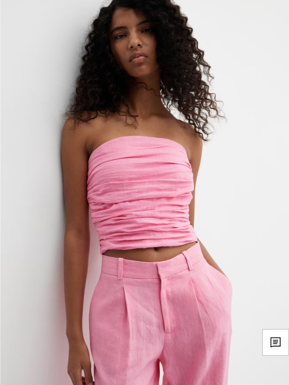 ☀️🍷Mango MNG LINEN BANDEAU Pink Ruched Tube Top